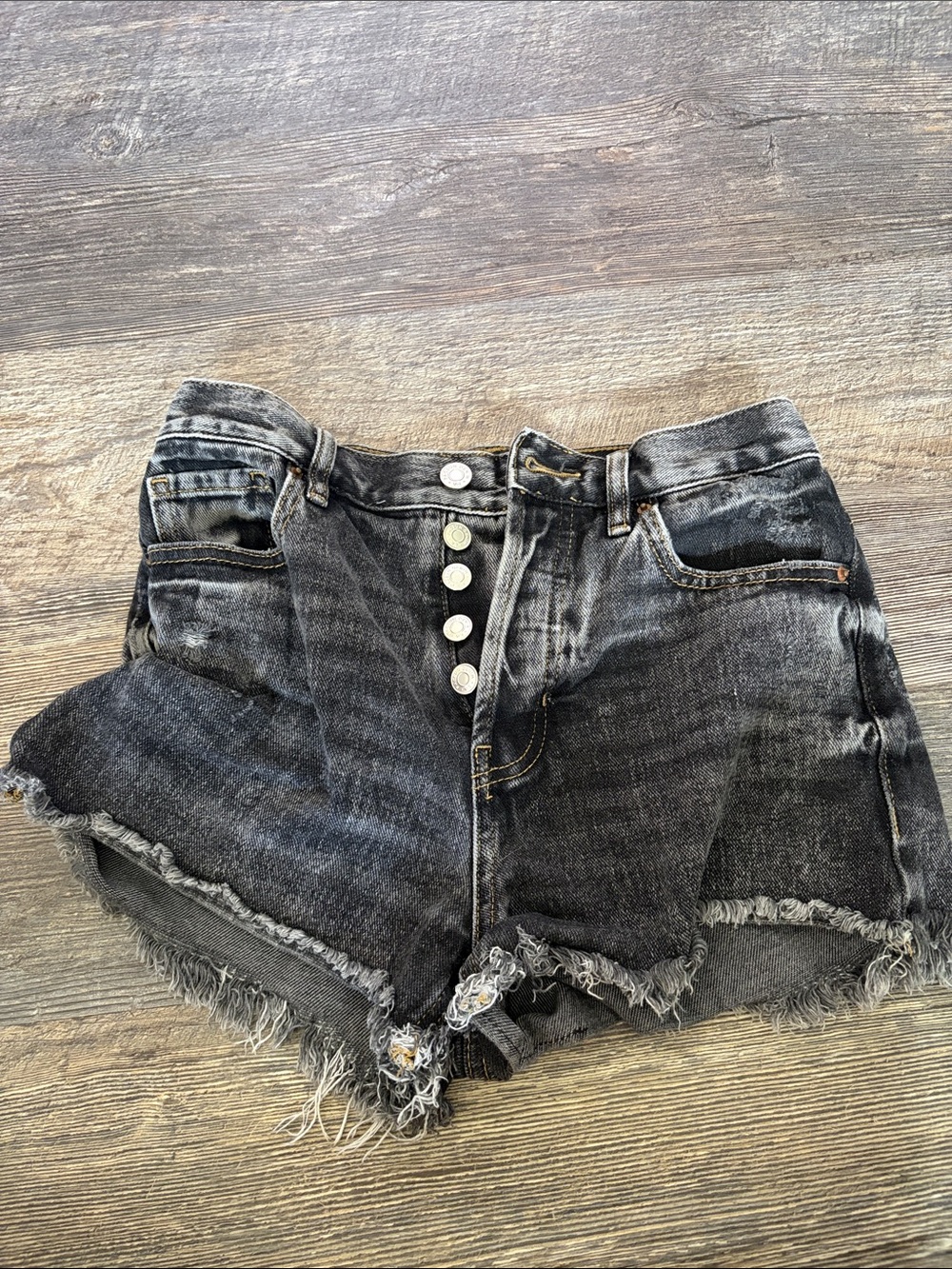 PacSun Black Acid-Wash High-Rise Button-Fly Jean Shorts